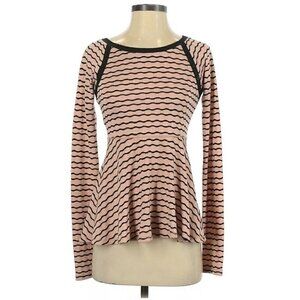 Free People Pink Black Striped Peplum Top